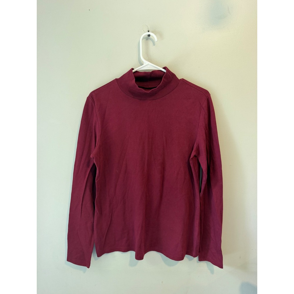 Croft & Barrow Womens Burgundy Mock Neck Long‎ Sleeve Cotton Top Size Medium